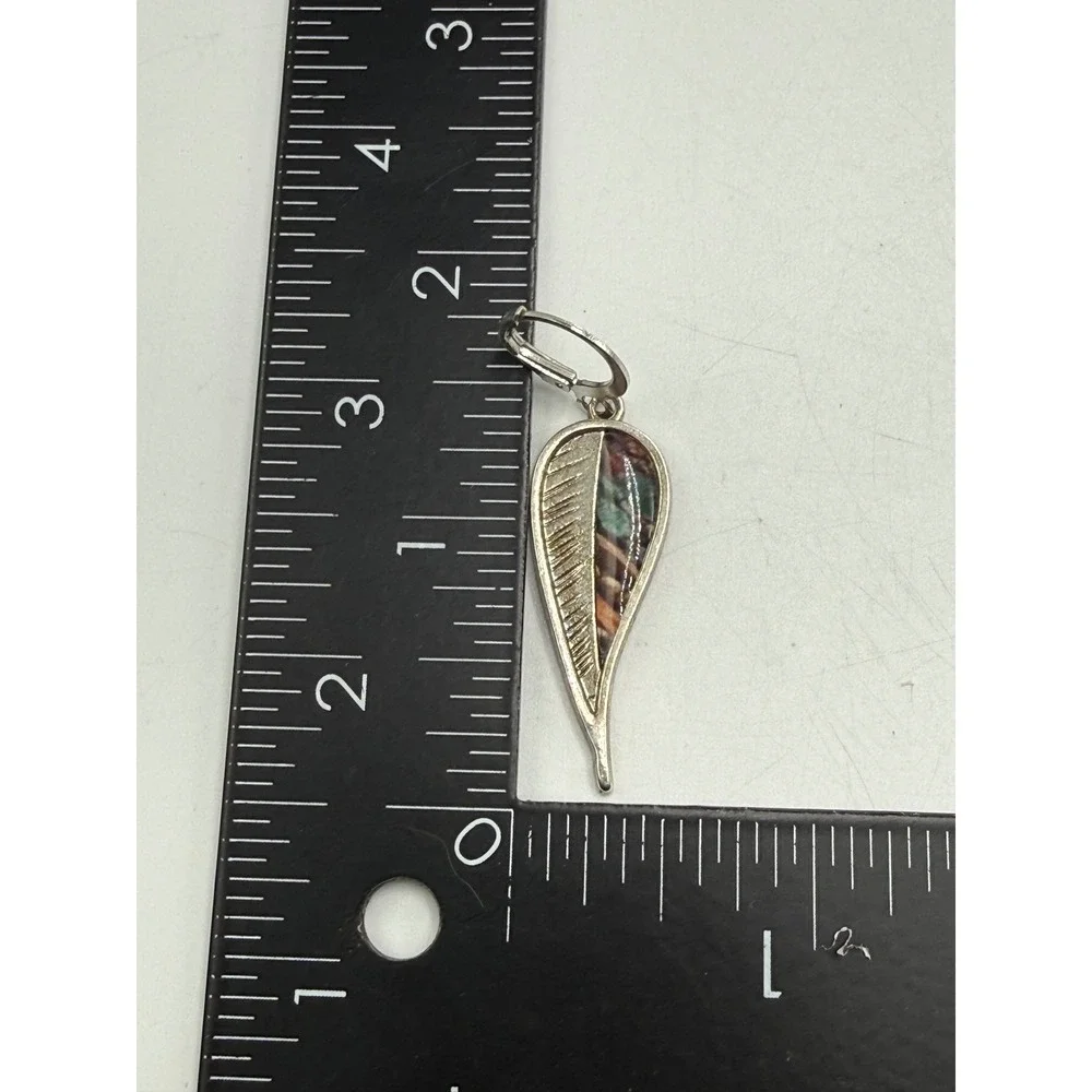 Silver Tone Leaf Drop Earrings Multi Color Inlay Leverback Bohemian Nature Style